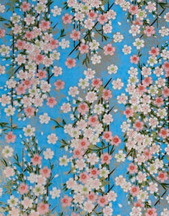 AITOH Cherry Blossoms With Gold On Light Blue, 19” X 25½”