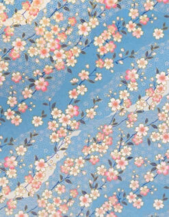 AITOH Yuzenshi: Blossom & Leaves On Blue, 18½" X 25"