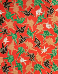 AITOH Yuzenshi Washi Paper: Cranes On Red, 18¾” X 25”