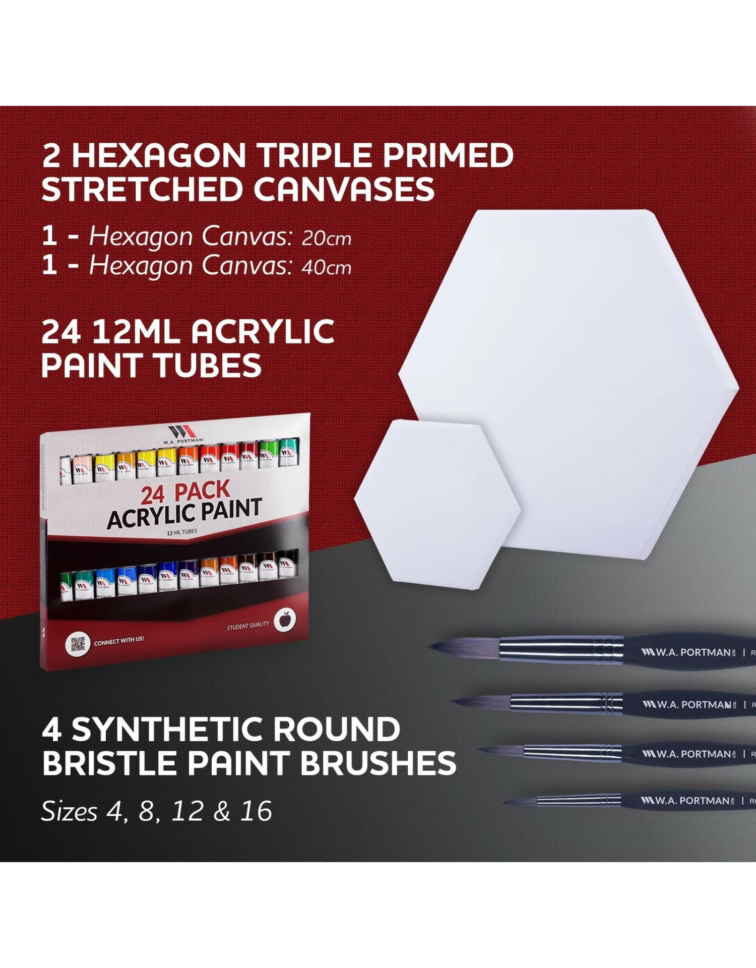 Hexagon Canvas & Round Brush Deluxe Painting Set 4 Hexagon Canvas & Round Brush Deluxe Painting Set - Image 2