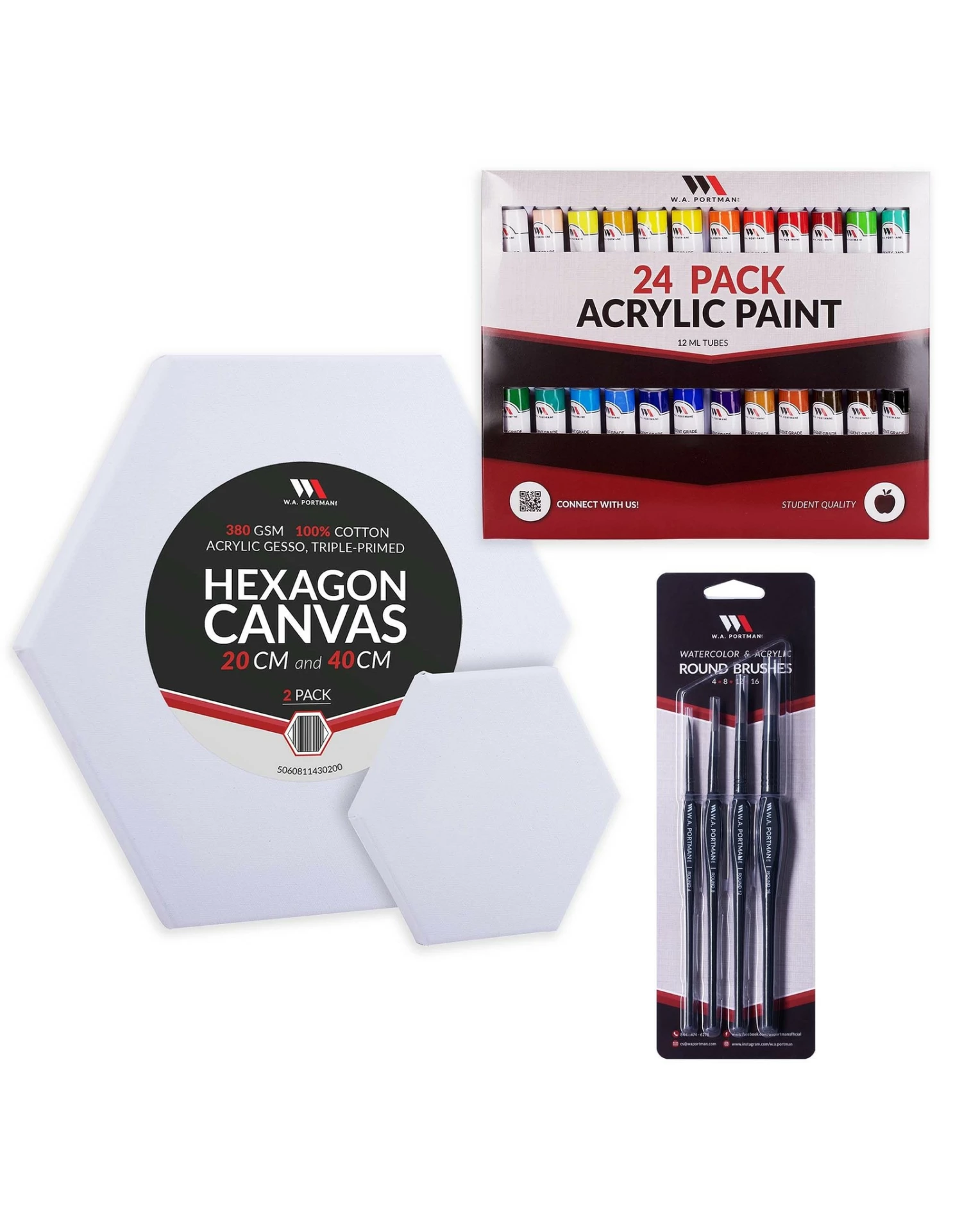 Hexagon Canvas & Round Brush Deluxe Painting Set 3 Hexagon Canvas & Round Brush Deluxe Painting Set