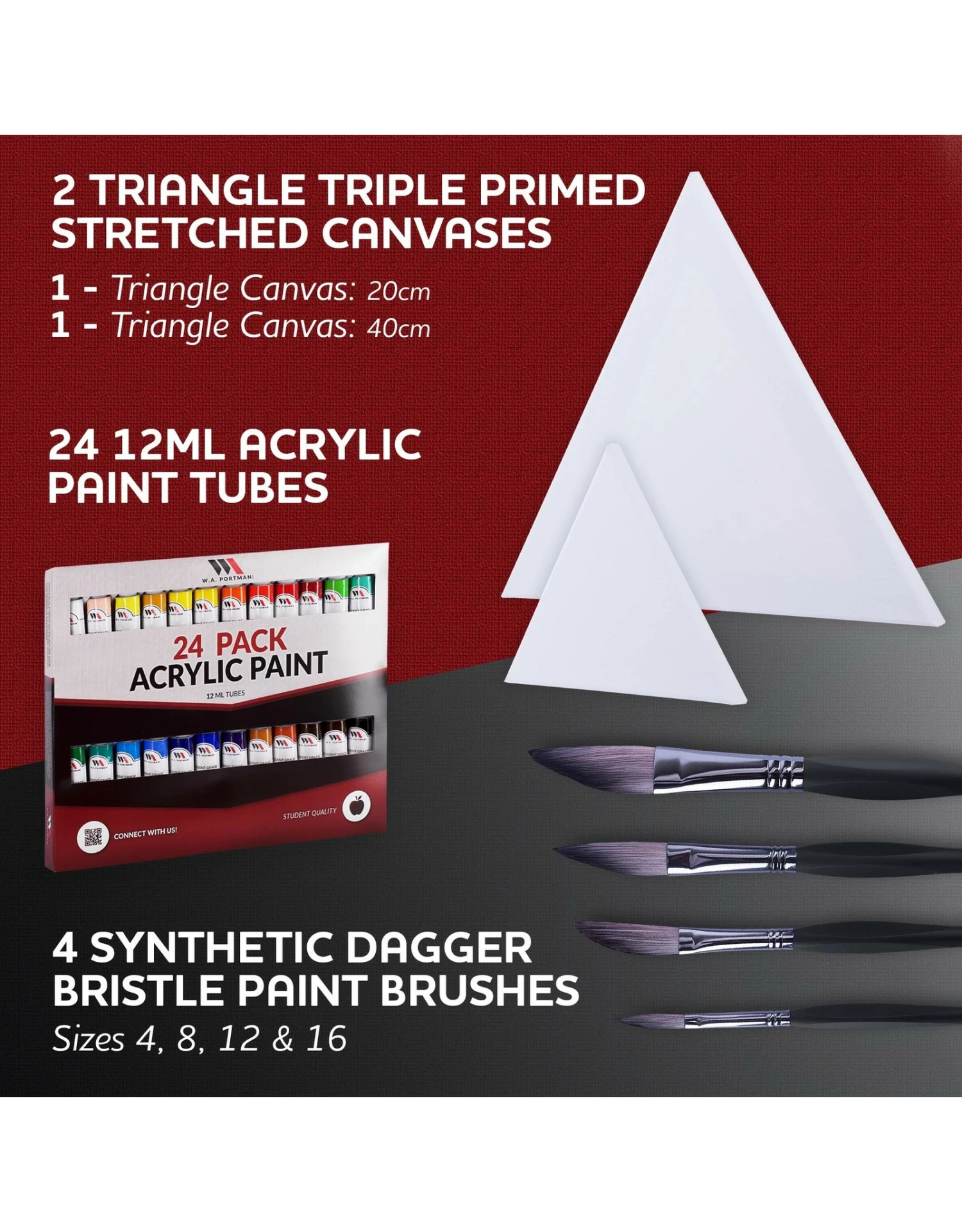 WA Portman Triangle Canvas & Dagger Brush Deluxe Painting Set 4 WA Portman Triangle Canvas & Dagger Brush Deluxe Painting Set - Image 2